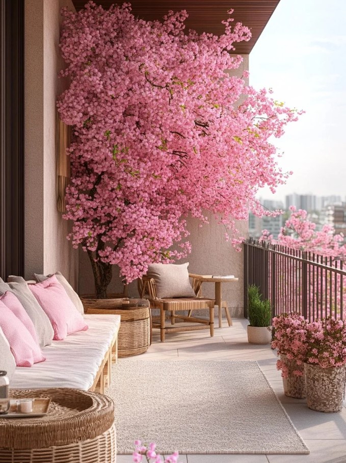 Terrasse avec cerisier en pot – Inspiration aménagement balcon terrasse avec cerisier en pot aménagement balcon ambiance zen