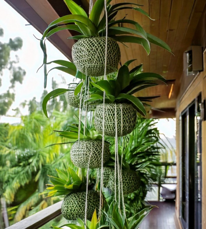 végétalisation verticale balcon avec suspensions et pots design